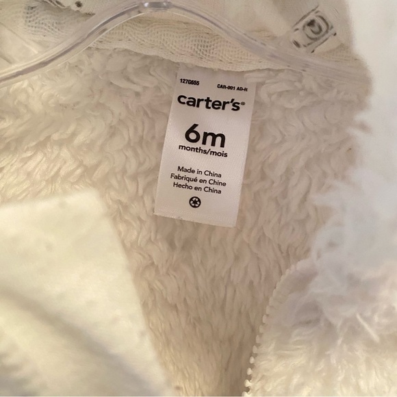 Carter's Baby Infant Serpa Zip-Up One-Piece Hooded Pram With Ears White 6 Months - Picture 9 of 10